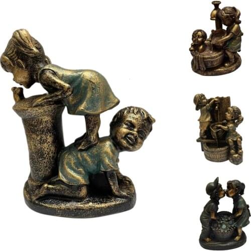 Outdoor Boy & Girl Garden Statue With Fireflies Decoration Creative Retro Whimsical Flowerbed Sculpure Ornaments