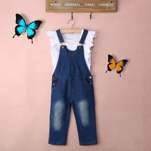 New Fashion Toddler Girls Kids Outfits Clothes Sleeveless Casual Vest Tops+Overalls Dungarees 2PCS Set