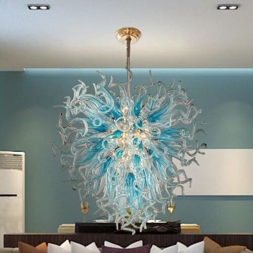 Hot Sale Blue Color Light Fixture High Hanging Hand Blown Glass Chandelier for Bar LED Home Lights Living Room Decor