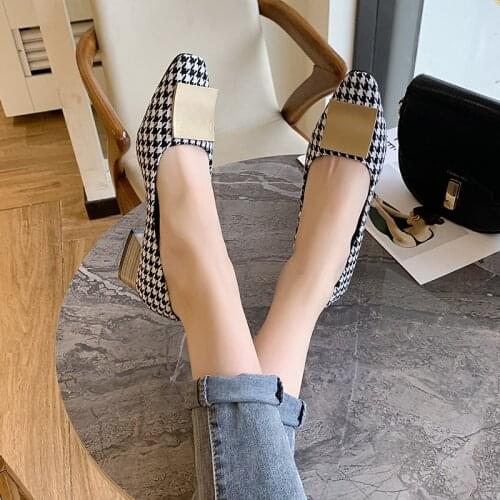 Cresfimix Women Classic High Quality Square Toe Office Square Heel Pumps Lady Casual Black Plaid Summer High Heel Shoes C6308