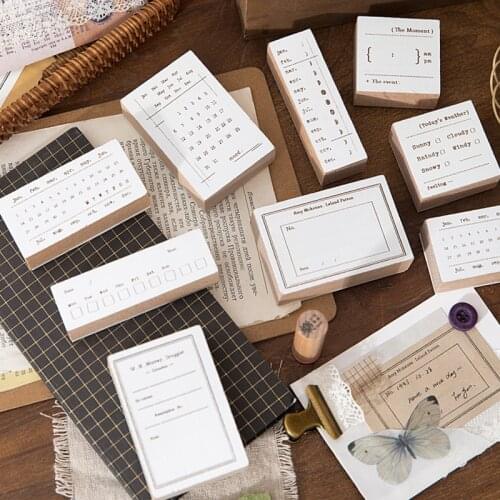 Vintage Month Week Mood Record Stamp DIY Wooden Rubber Stamps For Scrapbooking Stationery Scrapbooking Standard Stamp