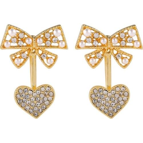 Korean Style Heart Shaped Drop Earrings New Fashion Bowknot Pendent Earings Sweety Gold Color Metal Women Dangler Jewelry Gift