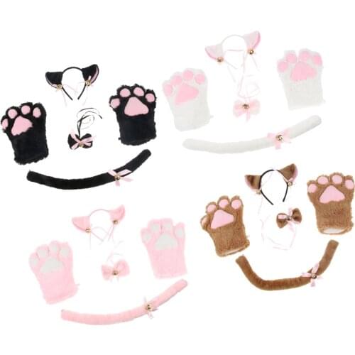 Cat Cosplay Cat Tail Bell Hairclip with Paw Bow Tie Costume Party Decor Set