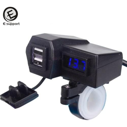 EE support 12-24V Dual USB Car Charger Power Adapter Socket Automobile Truck Motorcycle Waterproof LED Voltmeter Double bracket