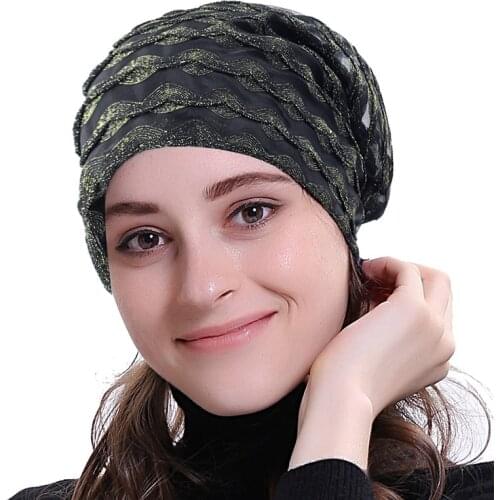 Charm Wood Woman Beanie Hat Wave Pattern Lace Pullover Cap Adult Fashion Skull Caps For Female Girls Winter Warm Casual Hats