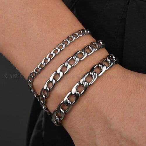 Womens Mens Bracelet Stainless Steel Curb Cuban Silver Color emo Bracelet for Men Fashion Jewelry