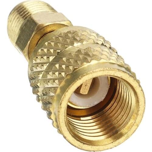 1x Brass Air Conditioners Adapter R410a Connector Adapter 1/4 Inch Male To 5/16 Inch SAE Female Charging Hose To Vacuum Pump