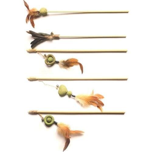 1pc Fake Feather Cat Teaser Toy Interactive Funny Kitten Wand Toy Pet Catnip Toys Pet Supplies Cat Favors