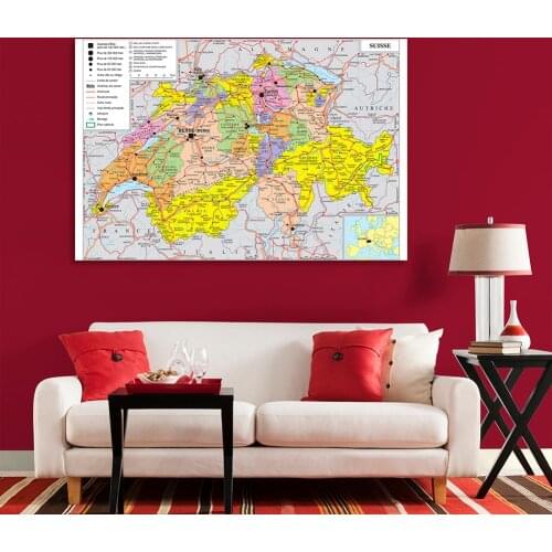 150*100cm The Switzerland Political Transportation Map In French Non-woven Canvas Painting Poster School Supplies Home Decor