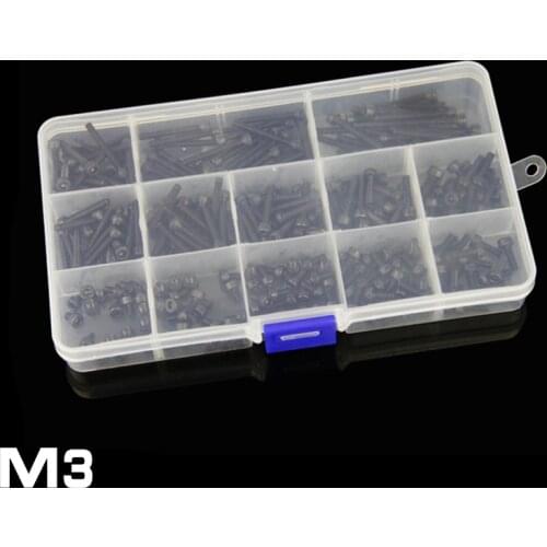 260PCS 12.9 Grade M3 Allen Hex Socket Cap Head Black Screw Bolt Set Furniture Fastener kit Alloy Steel Length 4-30mm