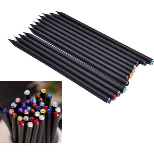 2X Black Rod HB Pencil With Colorful Diamond School Painting Writing Pencil