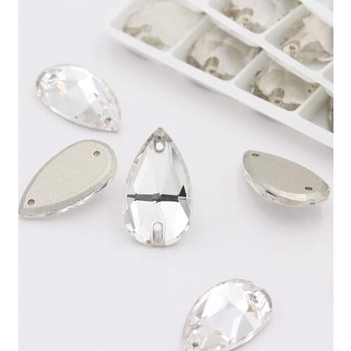 White Glittering Crystal Drop K9 Rhinestones Flactback Glass Sew for Craft Sweater Clothing Decoration Wedding Dress Beads