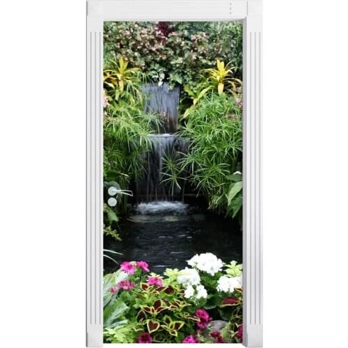 Free Shipping self adhesive Door Sticker Flower Fountain Photo Wallpaper mural Wall Print Decal Wall Deco Wall Mural Photo