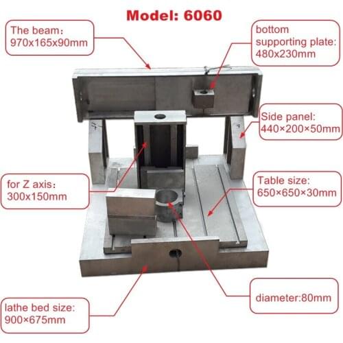 Aluminum Rack Engraving Machine CNC 6060 80mm Spindle Clamp XYZ Axis 600*600*150mm CNC Frame Kit