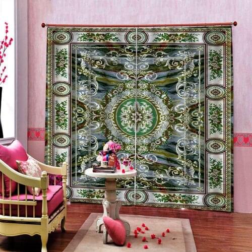 HD European Style Green Marble Textured Background Window Curtain 3D Modern Simple Luxury Indoor Decor Drapes Sets