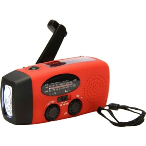 ICOCO 3 in 1 Emergency Charger Flashlight Hand Crank Generator Wind up Solar Dynamo Powered FM/AM Radio Charger LED Flashlight