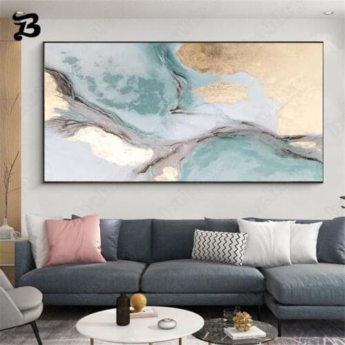 Canvas Painting for Living Room Modern Abstract Oil Painting Gold Foil Tiffany Green Wall Art Home Decoration Living Room Decor