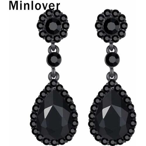 Minlover Black Austrian Crystal Classic Bride Drop Earrings for Women Accessories Teardrop Earrings Prom Wedding Jewelry EH070