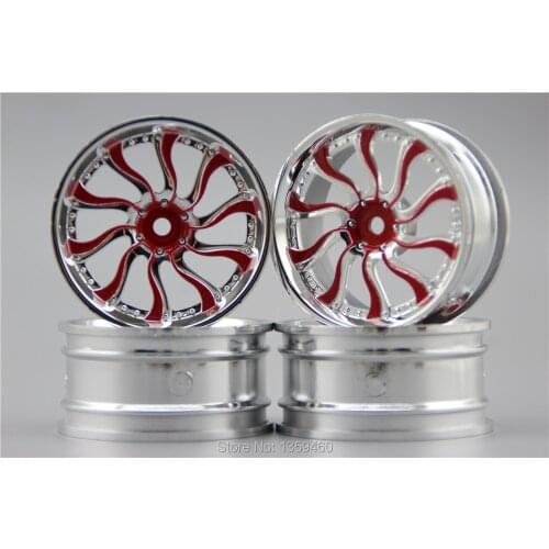 4pcs 1/10 Touring&Drift Wheel Rim waveCR(Chrome+Painting Red) 0mm offset fits for 1:10 Touring&Drift Car 1/10 Rim 11215