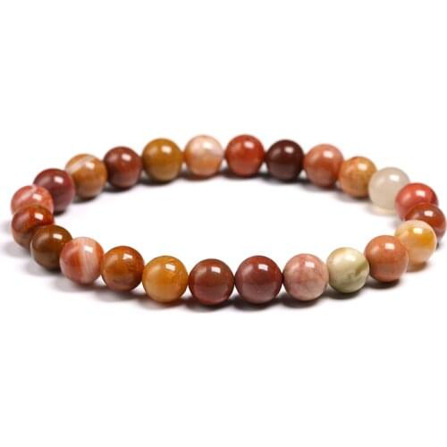 Natural Pink Wooden Silicified Petrified Stone Round Beads For Bracelet Women Men Jewelry Handmade Making Strand Bracelets