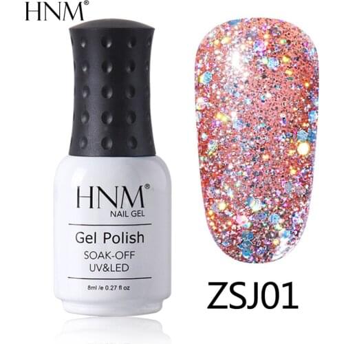HNM 8ml Glitter LED Lamp Nail Polish Diamond Bling Bling Hybrid Varnish Semi Permanent Soak Off Gelpolish Painting Gellak