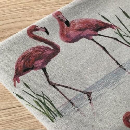 Linen Fabric Cotton Printed Flamingo Patchwork Cloth for DIY Sewing Quilting Fat Quarters Material For Home Decoration Wallcover