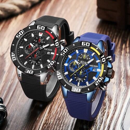 MEGIR Men Watches Top Brand Luxury Chronograph Sport Watch Silicone Quartz Military Watches Clock Relogio Masculino Reloj Hombre