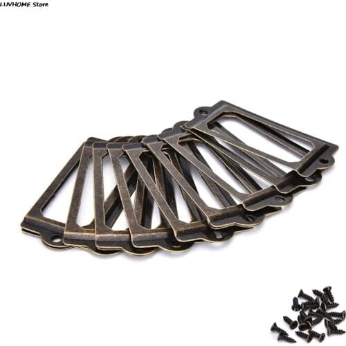 ZLinKJ 12Pcs/lot Metal Handle File Antique Brass Label Pull Frame Name Card Holder For Furniture Cabinet Drawer Box Case Bin