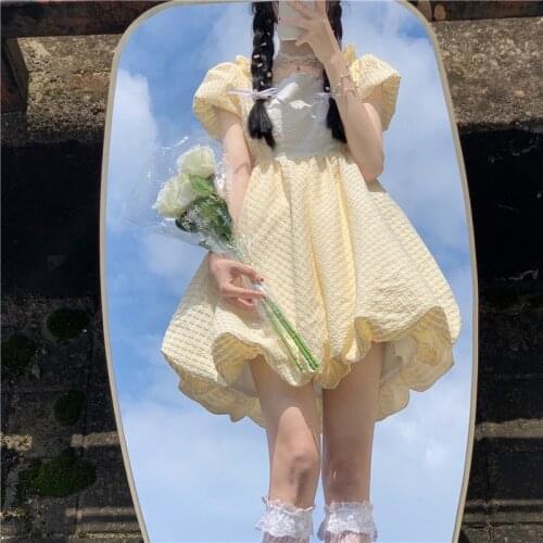 Sweet Soft Girl Lolita Dress Japanese Summer Korean Waist Slim Puff Sleeve Puffy Princess Dress Elegant WomenS Dress Clothing