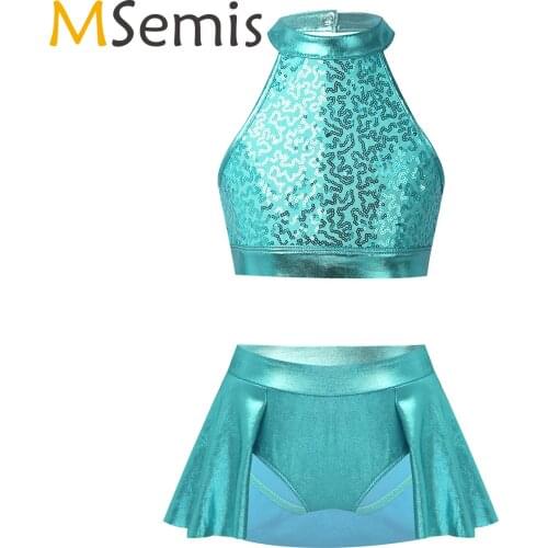 MSemis Girls Sleeveless Ballet Tutu Dance Wear Kids Crop Top Shorts Skirt Set Children Stage Contemporary Lyrical Dance Costumes