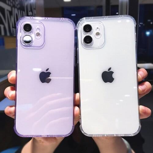 Soft Transparent Shockproof Phone Case For iphone 11 12 Pro Max XS X XR 7 8 Plus 12 mini SE 2020 Solid Color Silicone Case Cover