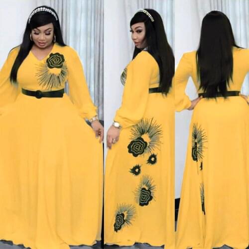 2021 New African Print Dresses For Women Chiffon Kaftan Abayas Ankara Dashiki Dress Long Sleeve Elegant Ladies Clothes Boubou