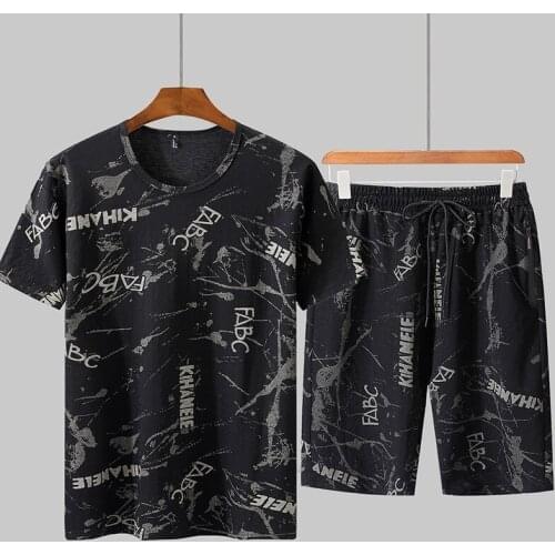 Summer 2020 New Men Harajuku Printed Two Piece Set Casual Shorts Outside Jogging Tracksuit Plus Size 9XL Gym Suit Streetwear
