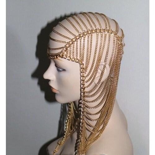 Nightclub Girl GoGo Dance Wear Party Bar Ds Gold Chain Egyptian Queen Belly Dance Performance Hair Ornaments Accessories VDB3823