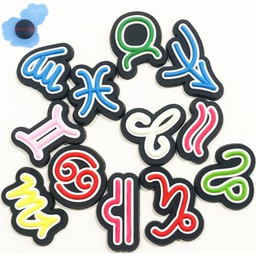 Single Sale 1pc Taurus Aquarius Virgo Constellation Symbol PVC Shoe Charms Accessories Shoe Decoration for Bracelet