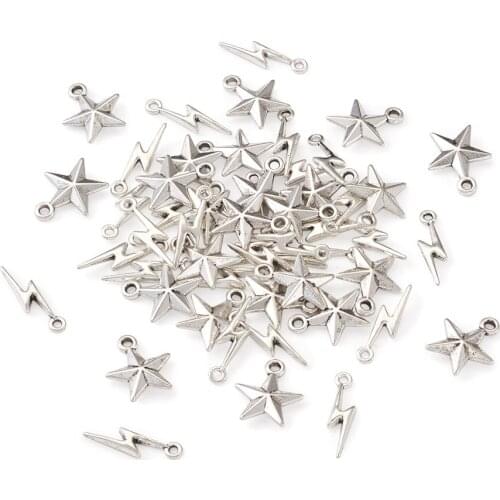 100pcs Tibetan Style Alloy Pendants Star Lightning Bolt Charms For Necklace Bracelet Jewelry DIY Making Antique Silver Color
