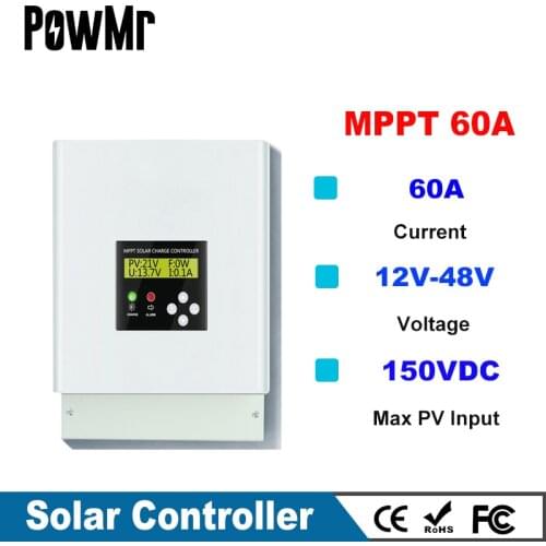 MPPT 60A Solar Charge Controller 48V/36V/24V/12V for Max 150V Solar Panel Input Dual Fan Cooling RS485 Communication Port NEW