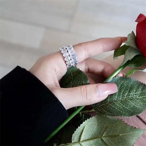 Luxury 925 SILVER PAVE SETTING FULL SQUARE Simulated Diamond ETERNITY BAND ENGAGEMENT WEDDING Stone Ring Size 5,6,7,8,9,10,11,12