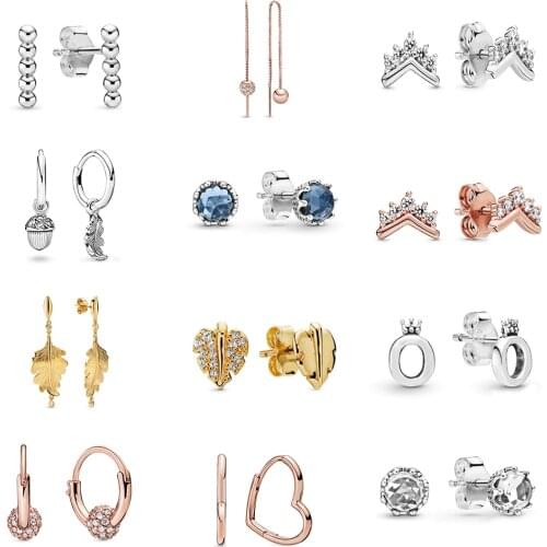 CHAMSS Autumn New Sterling Silver S925 Rose Gold Crown Leaf Circle And Love Acorn 1:1 Fashion Pierced Earrings Ladies Jewelry