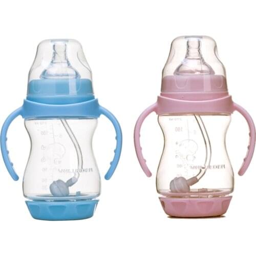 VALUEDER 210ml PP Baby Bottle with Soft Nipples Plastic Anti-colic BPA Free Bottle with Straw for Baby Feeding