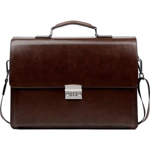 Male Computer Package Single Shoulder Handbag Briefcase Bring Password Lock genuine leather laptop messenger office bags for men