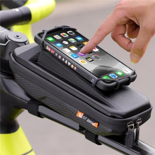 Bicycle Front Frame Bag With Phone Holder Waterproof EVA Hard Shell Bike Top Tube Pouch Handlebar Bag For Cycling Bike Accessory