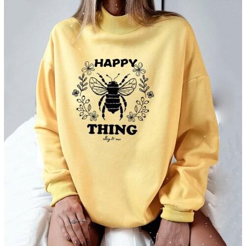Turtlenecks Hoodie Sweatshirts Ladies Korean Long Sleeve Blouse Funny Cartoon Print Tops Autumn 2021 Warm Streetwear Moletom