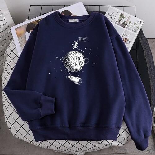 Astronaut Spaceship Lunar Surface Printing Hoodies Female Street Soft Hoodie Hipster Warm Hoody Hip Hop Casual Mens Pullover