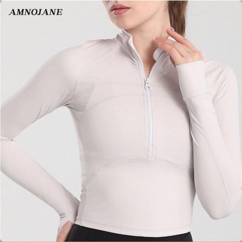 Yoga Top Half Zip Sports Jacket Dry Fit Women Long Sleeve RunningT Shirt Gym Fitness Shirts Sexy Thumb Hole Crop Tops Pink White