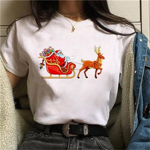 Suitable all seasons New cute reindeer t-shirt women Christmas white tshirt Harajuku Short Sleeve Women Tee Tops Camisetas Mujer
