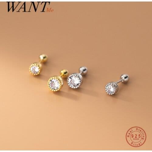 WANTME 925 Sterling Silver Simple Round Crystal Zircon Spiral Bead Piercing Stud Earrings for Women Party Jwelry Accessories