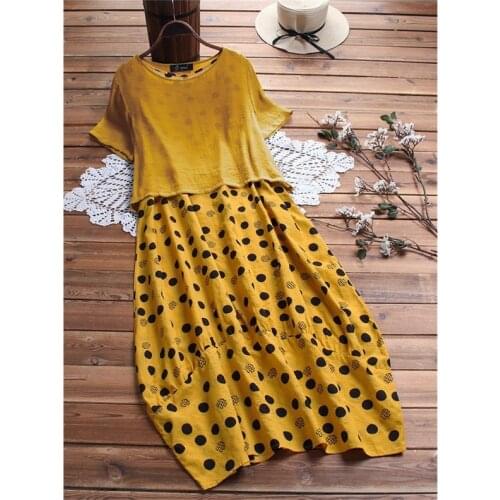 Two Pieces Dress Women Summer Short Sleeve Polka Dot Print Casual Dress Loose Plus Size 5XL Maxi Long Dresses Women Clothing