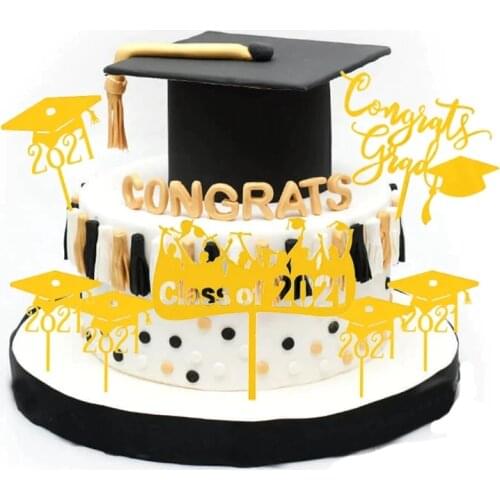 1Pcs 2021 Graduation Party Cake Toppers Graduation Cake Picks Graduation Party Supplies Acrylic Cupcake Flags