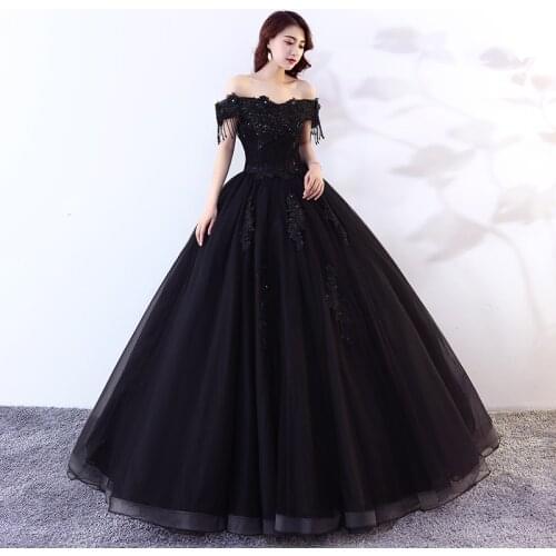 100%real black tassels beading gown long dress medieval dress Renaissance gown Sissi princess Cosplay Victorian/Marie Belle Ball